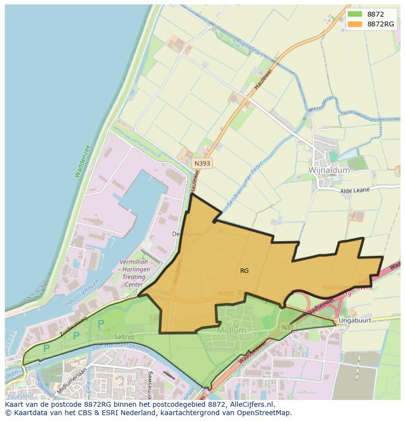 Afbeelding van het postcodegebied 8872 RG op de kaart.