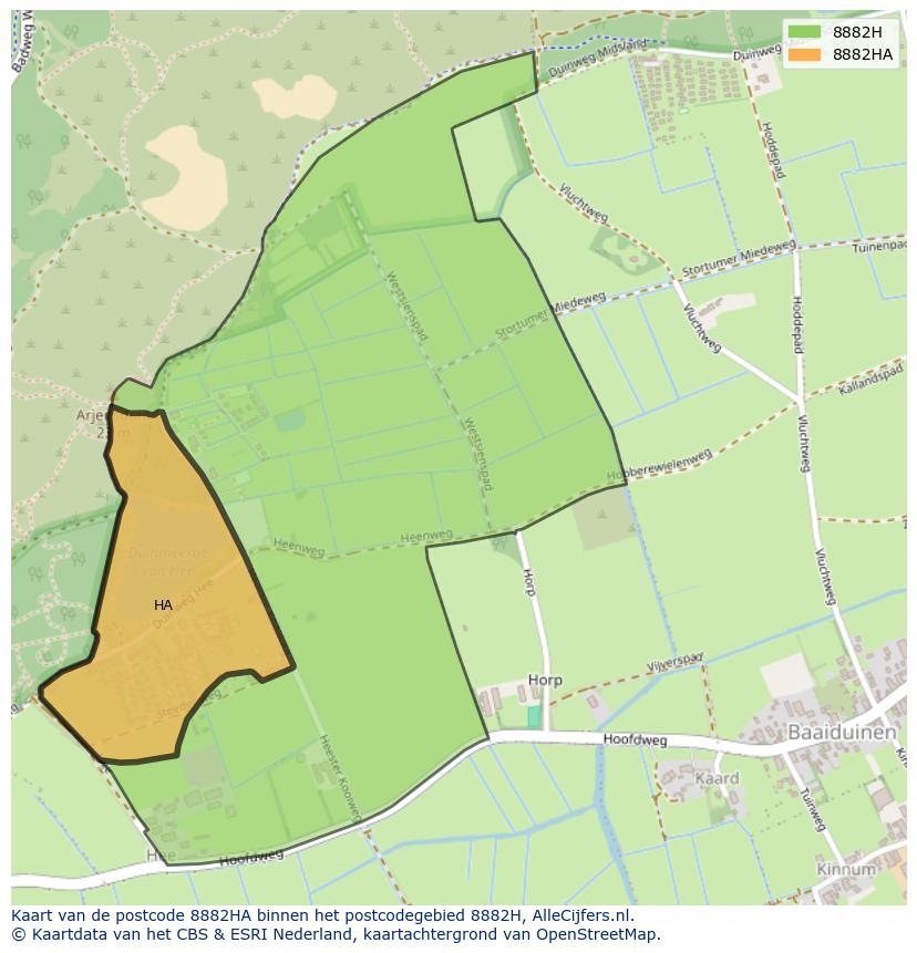 Afbeelding van het postcodegebied 8882 HA op de kaart.