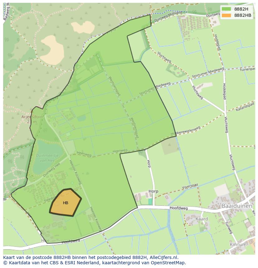 Afbeelding van het postcodegebied 8882 HB op de kaart.