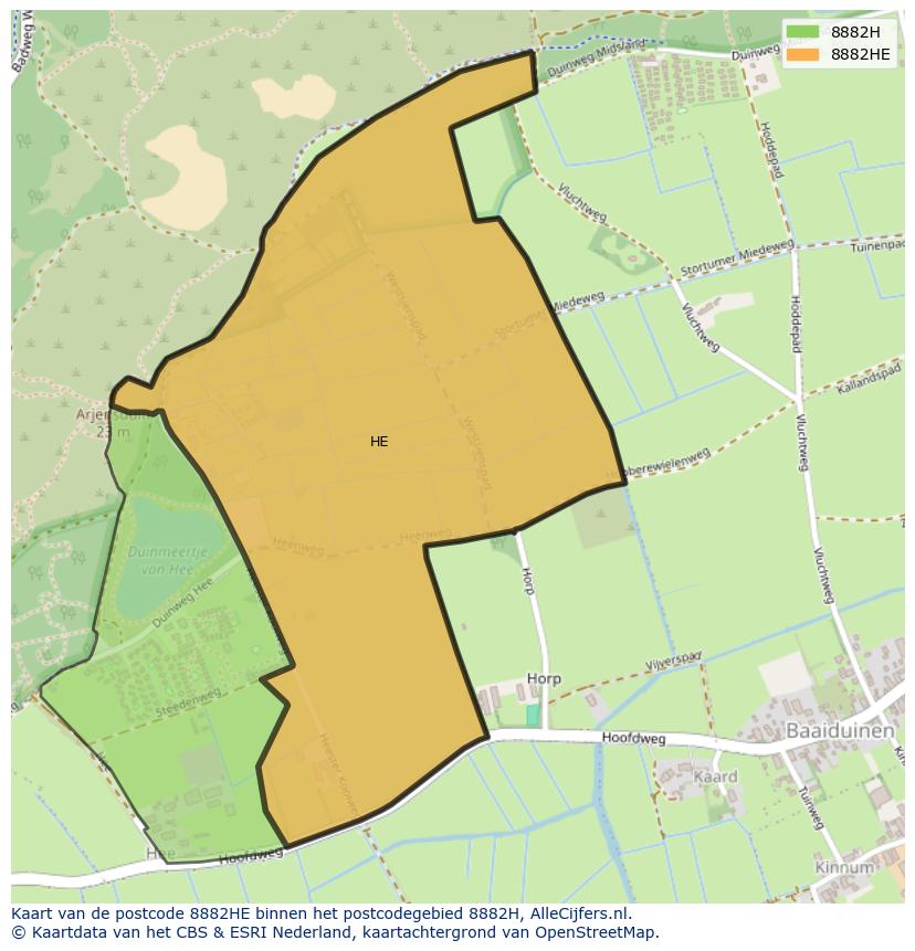 Afbeelding van het postcodegebied 8882 HE op de kaart.