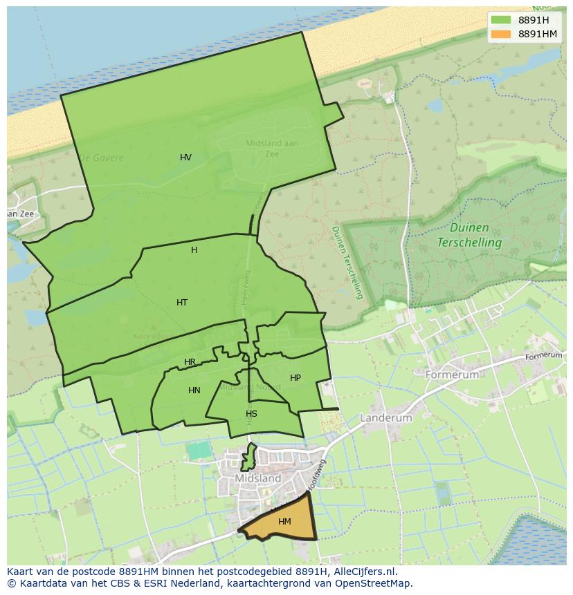 Afbeelding van het postcodegebied 8891 HM op de kaart.