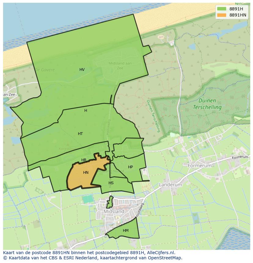 Afbeelding van het postcodegebied 8891 HN op de kaart.
