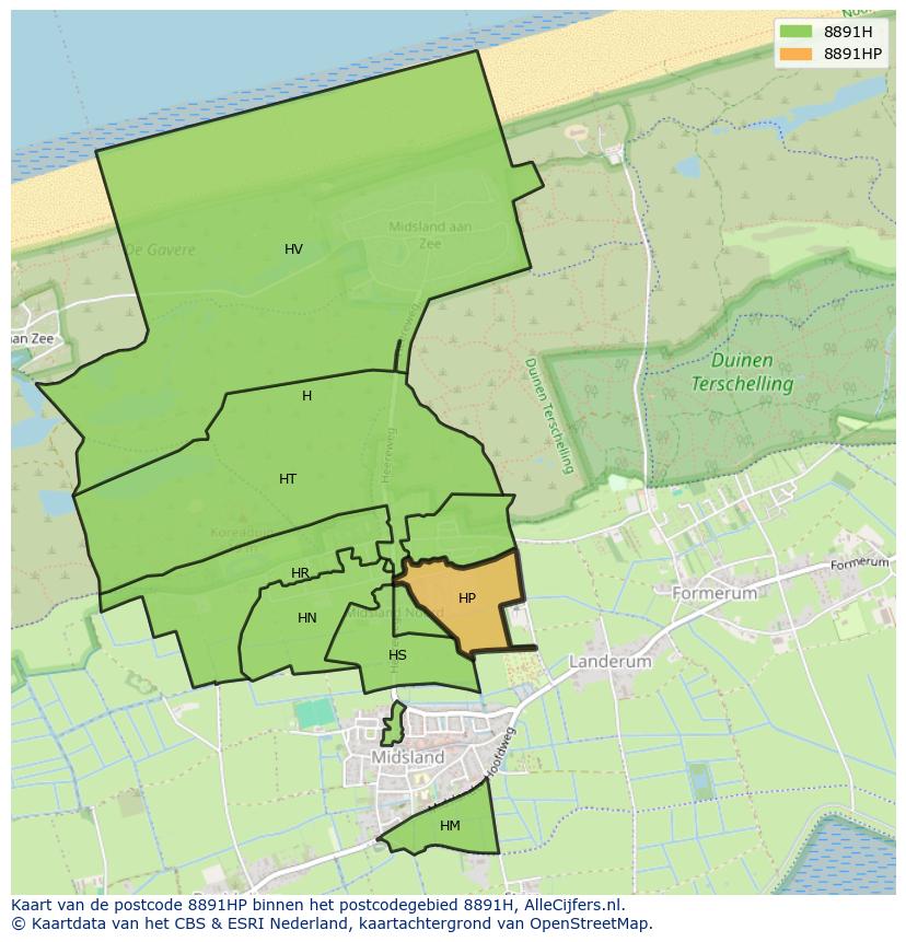 Afbeelding van het postcodegebied 8891 HP op de kaart.