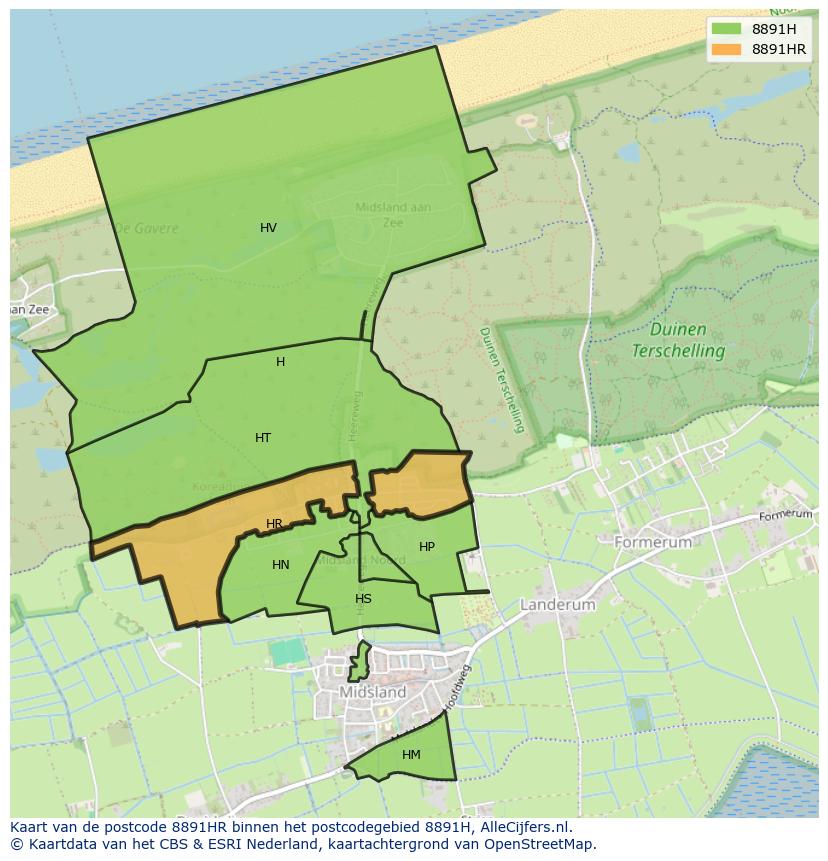 Afbeelding van het postcodegebied 8891 HR op de kaart.