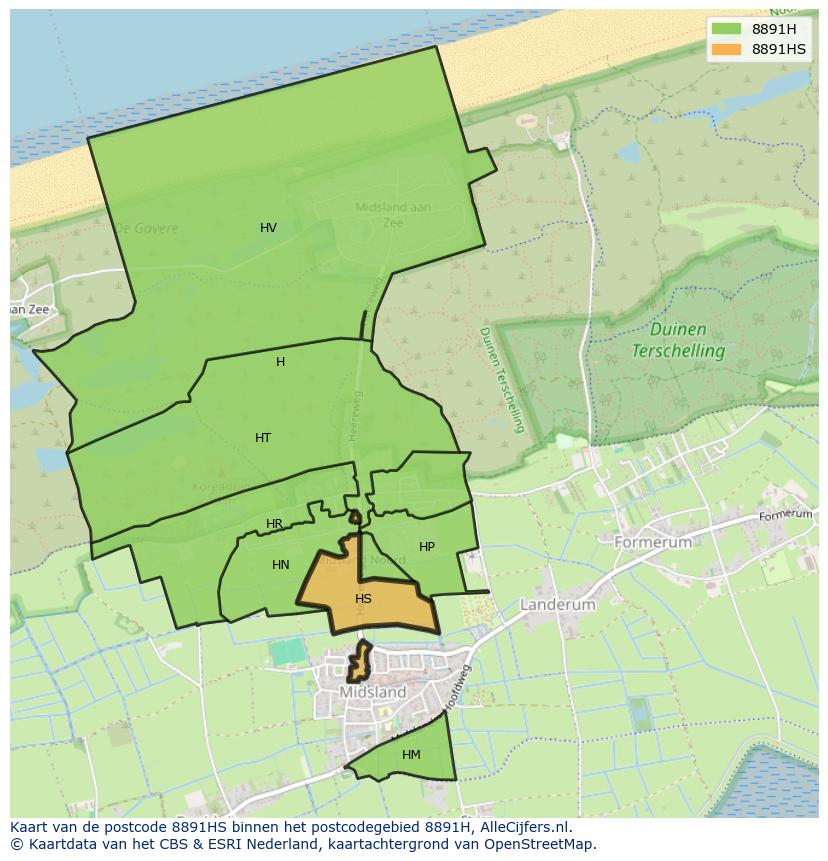 Afbeelding van het postcodegebied 8891 HS op de kaart.