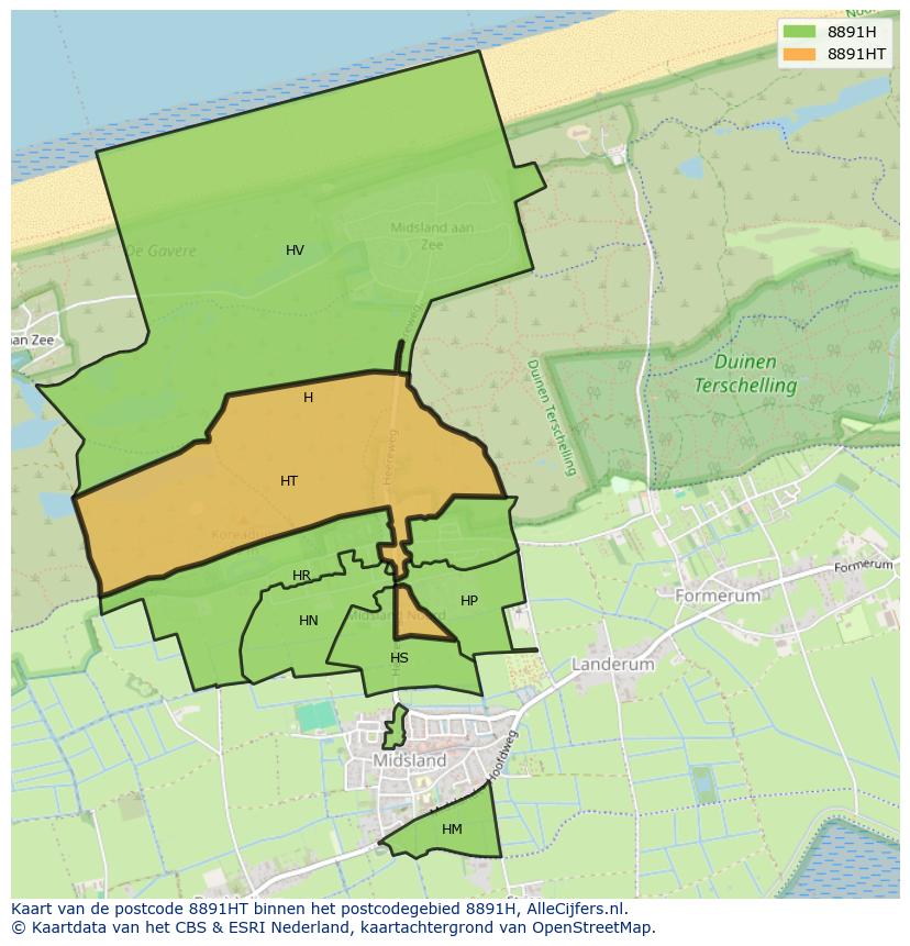 Afbeelding van het postcodegebied 8891 HT op de kaart.