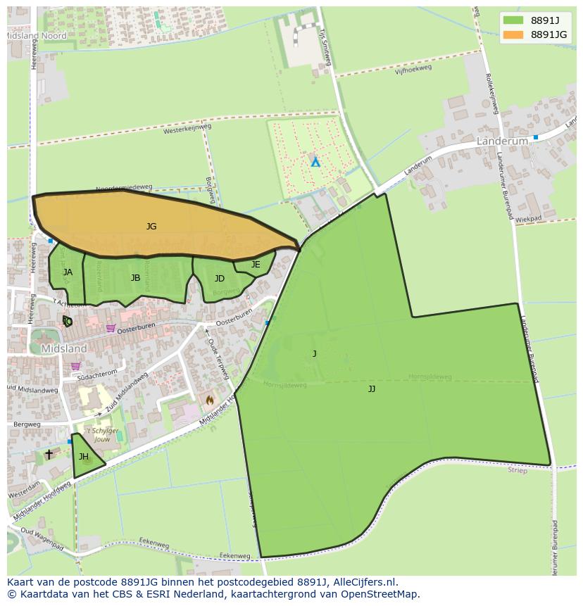 Afbeelding van het postcodegebied 8891 JG op de kaart.