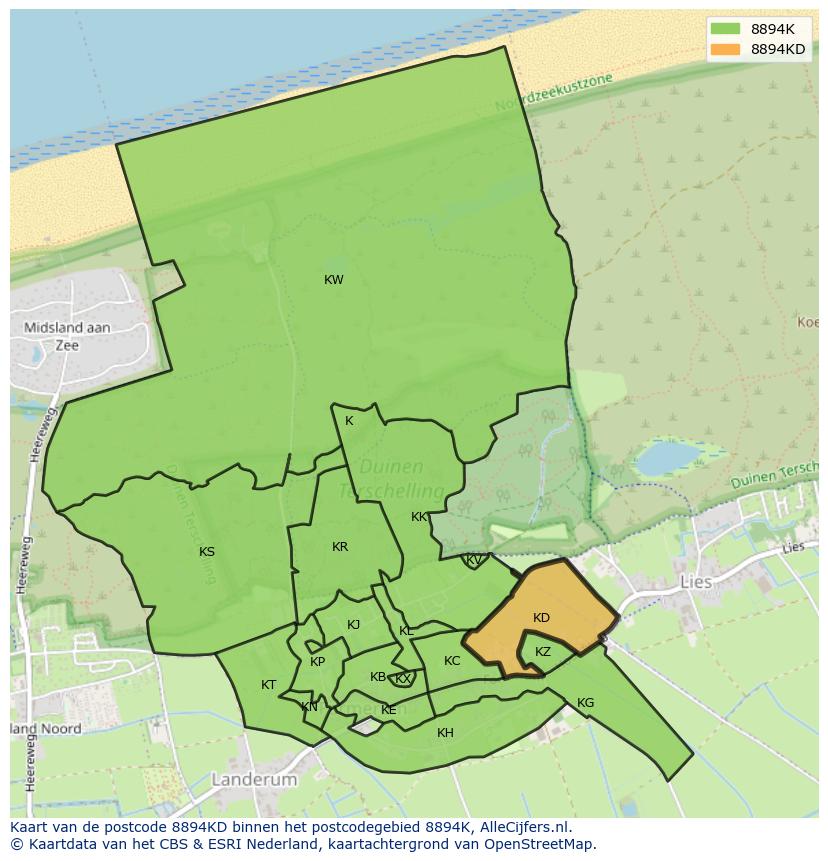 Afbeelding van het postcodegebied 8894 KD op de kaart.