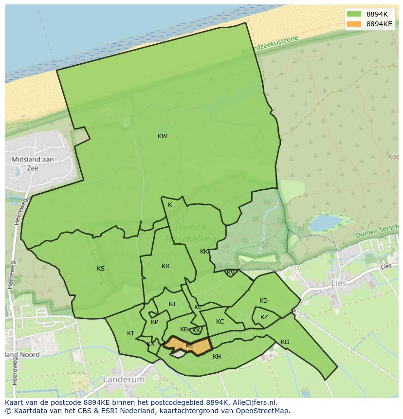 Afbeelding van het postcodegebied 8894 KE op de kaart.