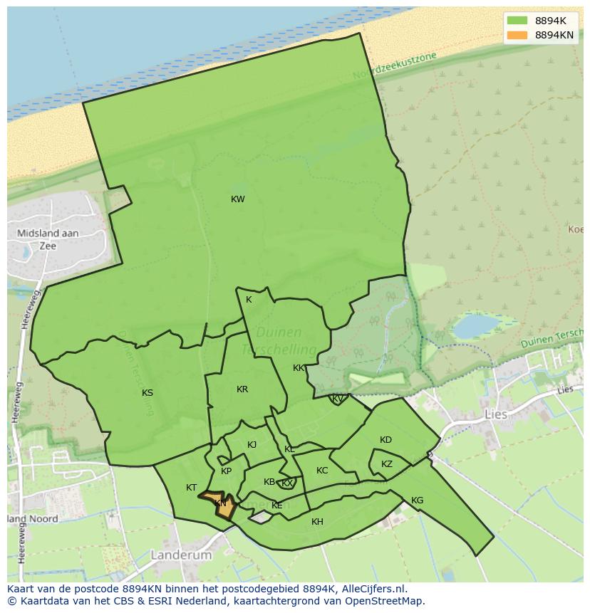 Afbeelding van het postcodegebied 8894 KN op de kaart.