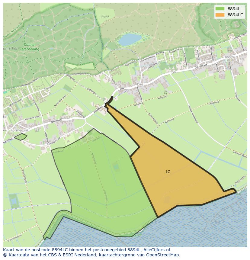 Afbeelding van het postcodegebied 8894 LC op de kaart.