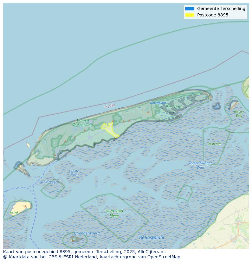 Afbeelding van het postcodegebied 8895 op de kaart.
