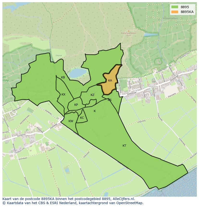 Afbeelding van het postcodegebied 8895 KA op de kaart.
