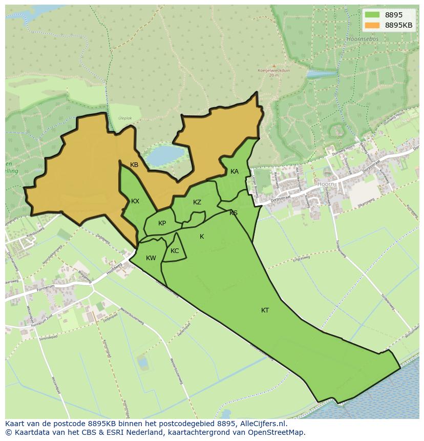 Afbeelding van het postcodegebied 8895 KB op de kaart.