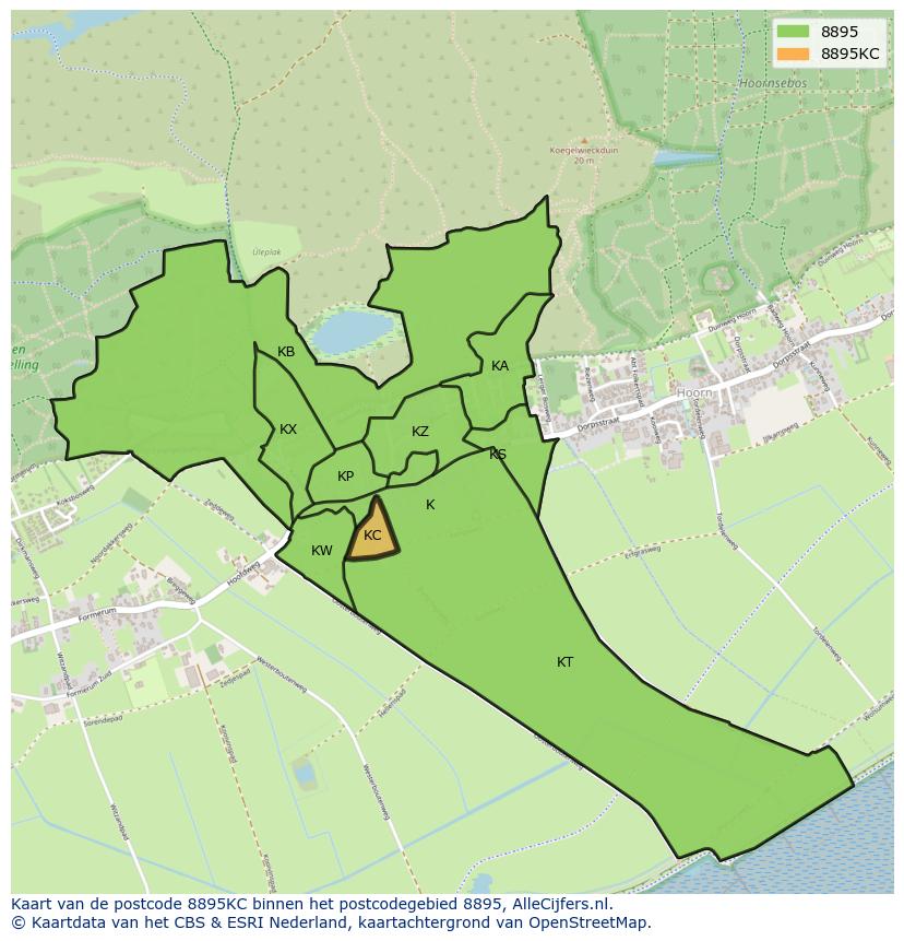 Afbeelding van het postcodegebied 8895 KC op de kaart.