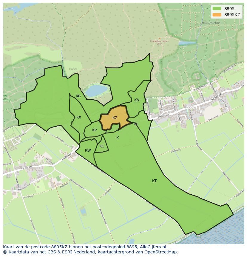 Afbeelding van het postcodegebied 8895 KZ op de kaart.