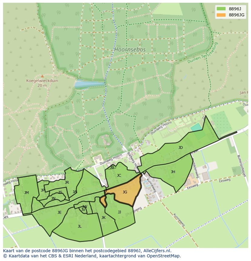 Afbeelding van het postcodegebied 8896 JG op de kaart.