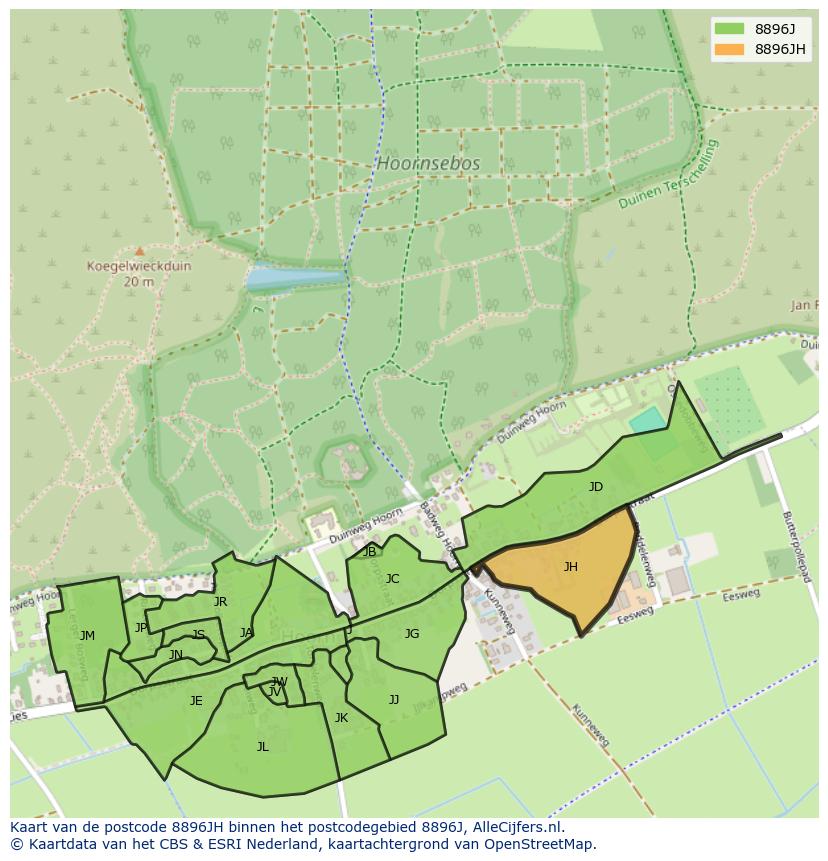 Afbeelding van het postcodegebied 8896 JH op de kaart.