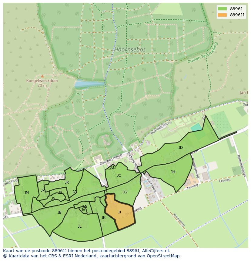 Afbeelding van het postcodegebied 8896 JJ op de kaart.