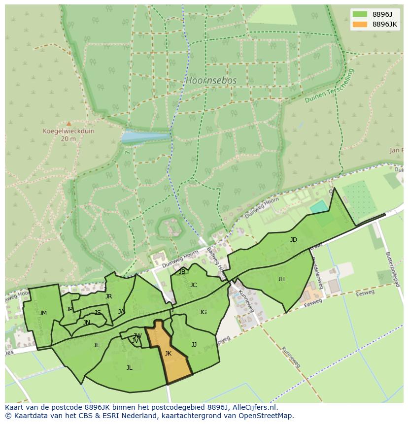 Afbeelding van het postcodegebied 8896 JK op de kaart.