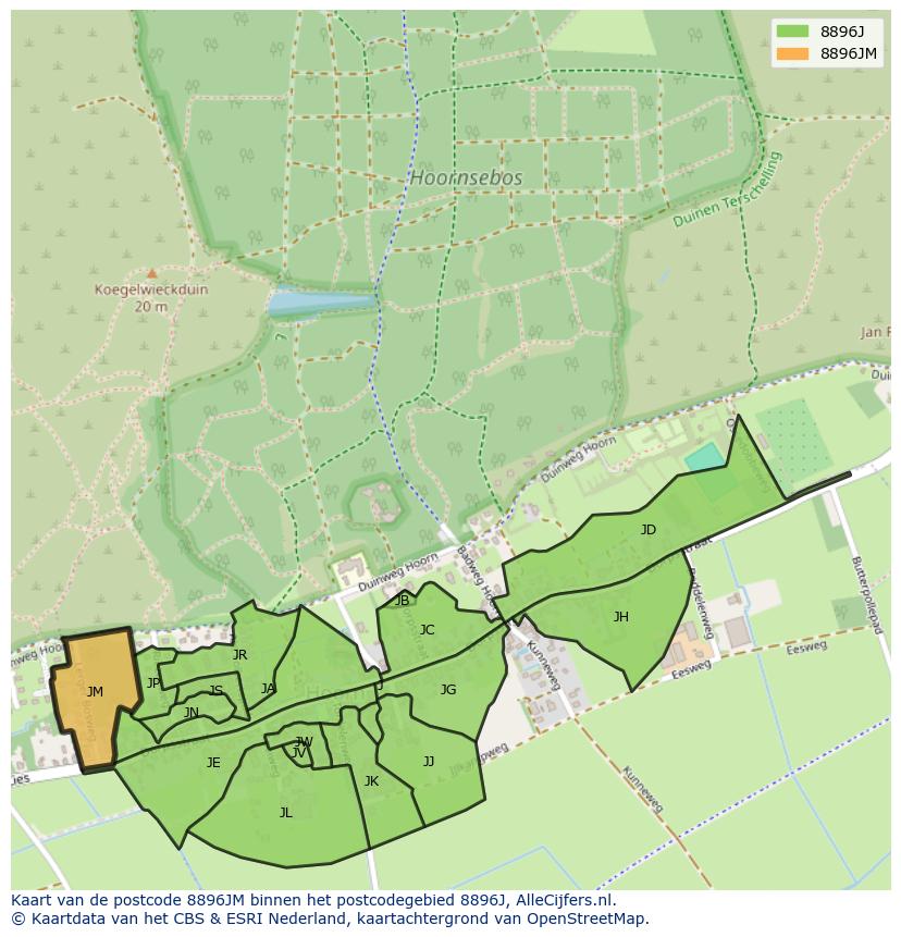 Afbeelding van het postcodegebied 8896 JM op de kaart.