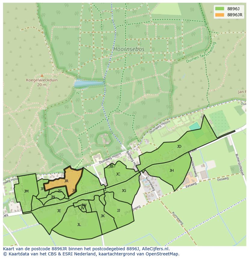 Afbeelding van het postcodegebied 8896 JR op de kaart.