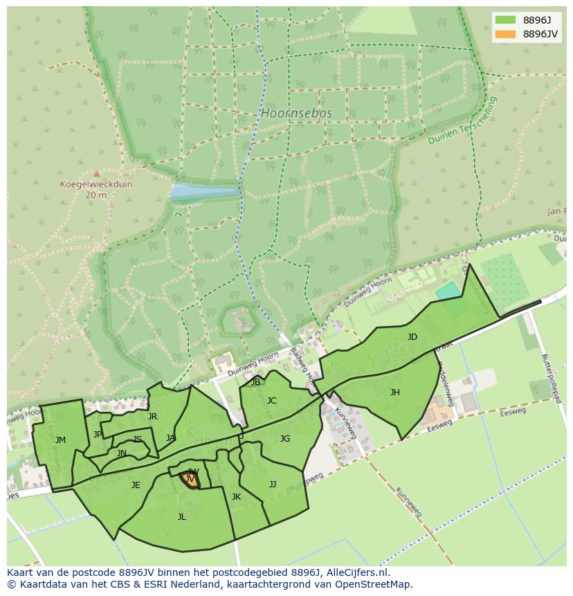 Afbeelding van het postcodegebied 8896 JV op de kaart.