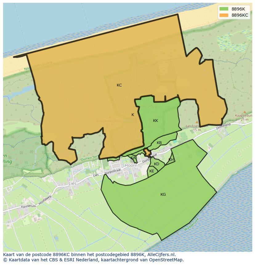 Afbeelding van het postcodegebied 8896 KC op de kaart.