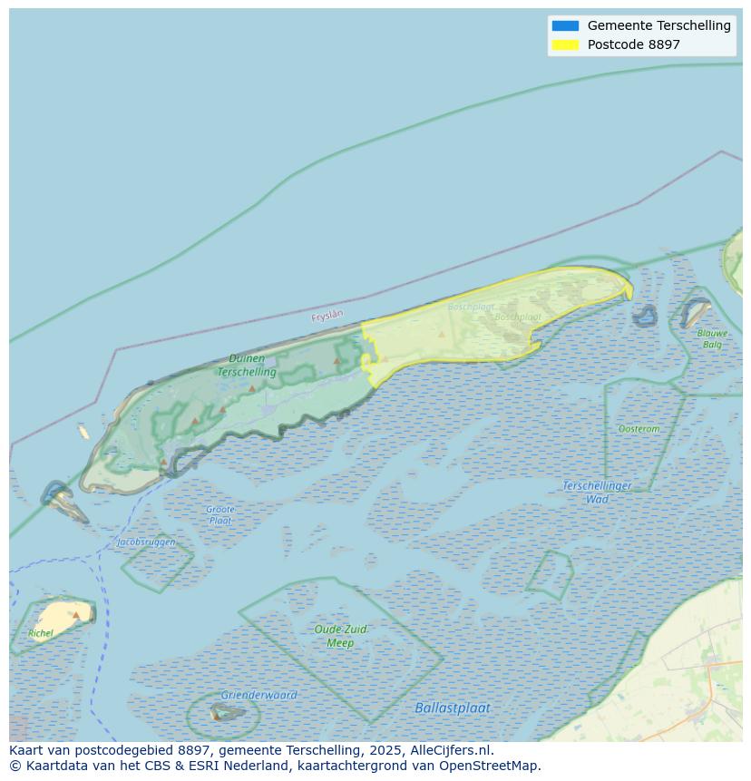 Afbeelding van het postcodegebied 8897 op de kaart.