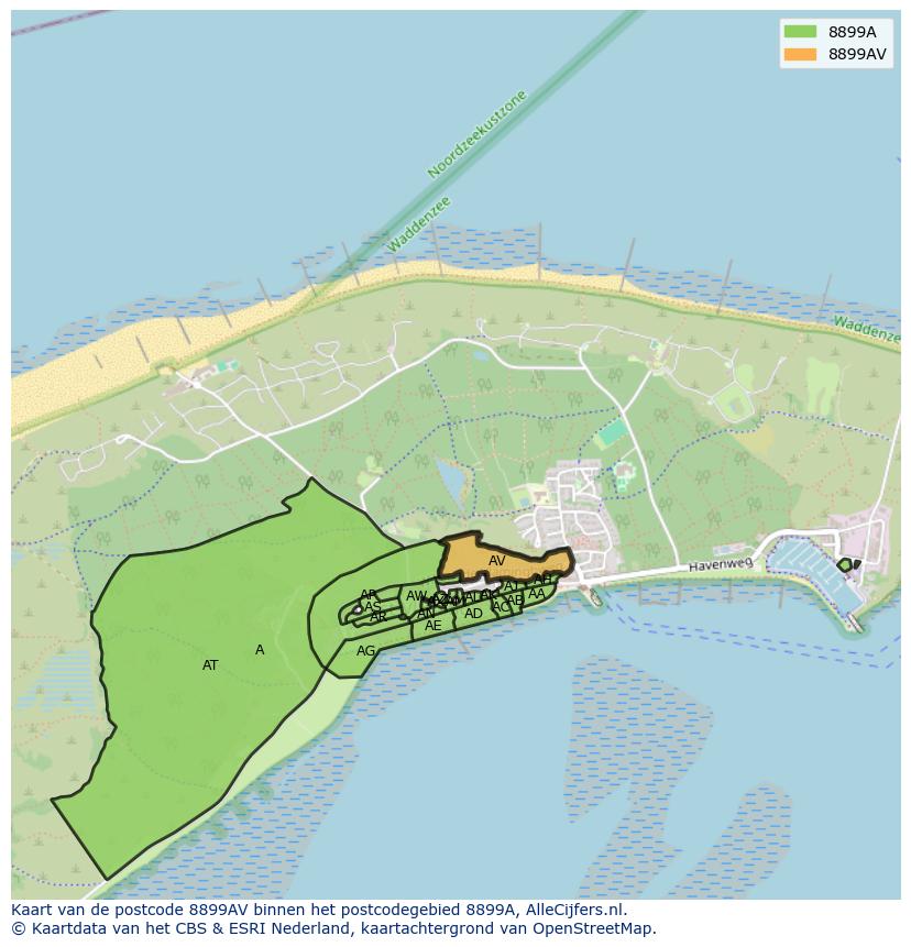 Afbeelding van het postcodegebied 8899 AV op de kaart.