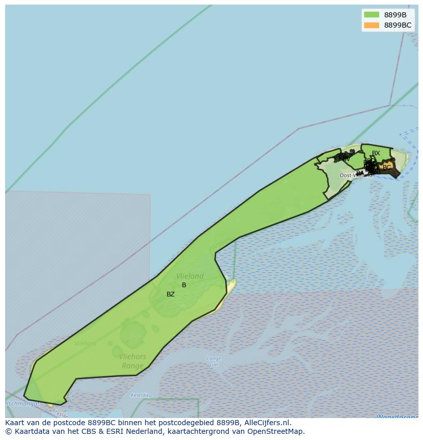 Afbeelding van het postcodegebied 8899 BC op de kaart.