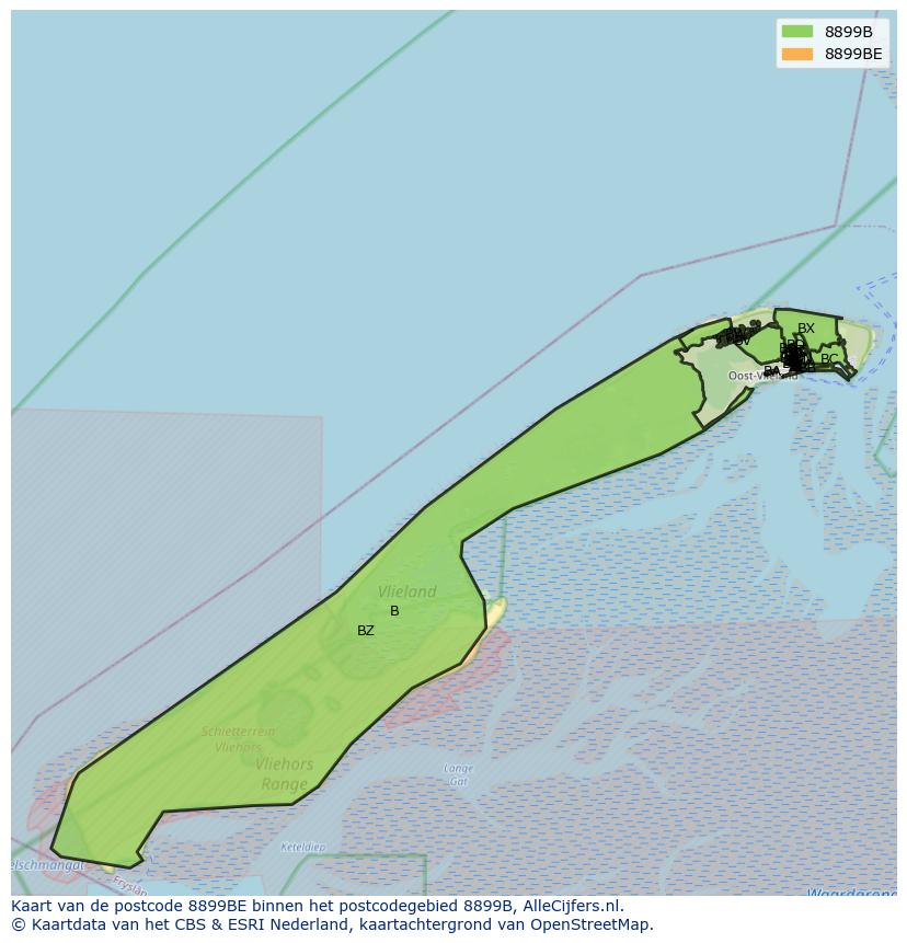 Afbeelding van het postcodegebied 8899 BE op de kaart.