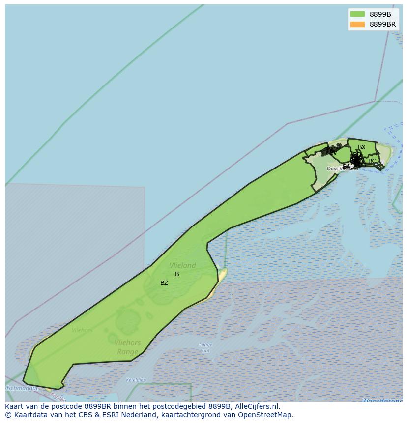 Afbeelding van het postcodegebied 8899 BR op de kaart.