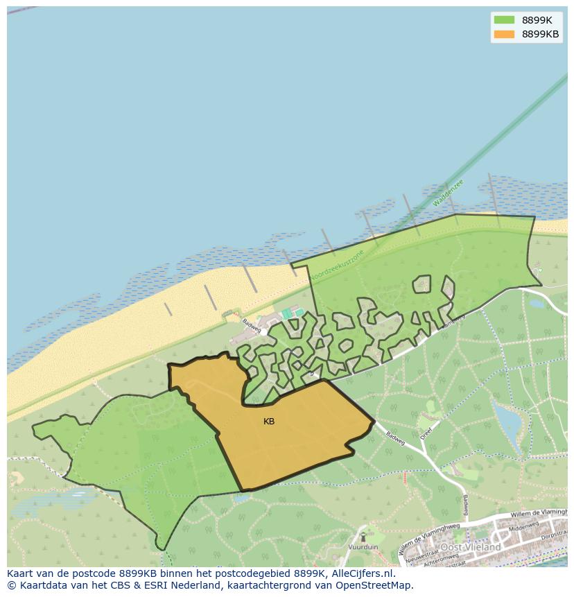 Afbeelding van het postcodegebied 8899 KB op de kaart.
