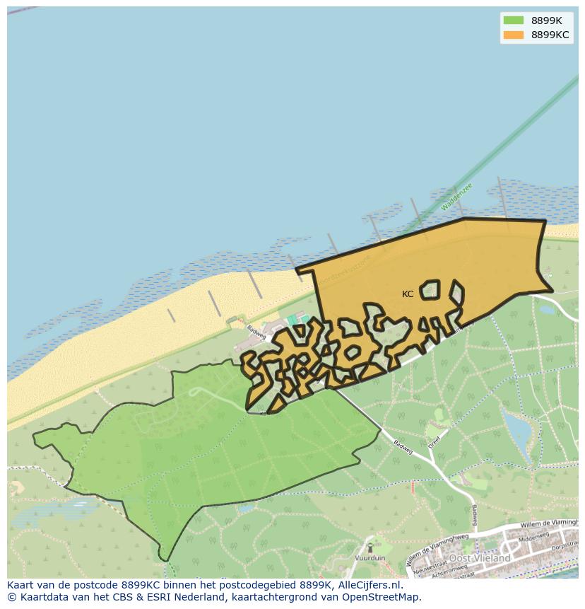 Afbeelding van het postcodegebied 8899 KC op de kaart.