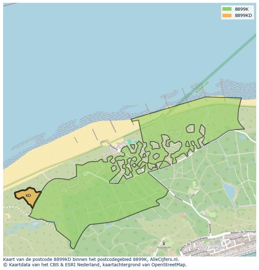 Afbeelding van het postcodegebied 8899 KD op de kaart.