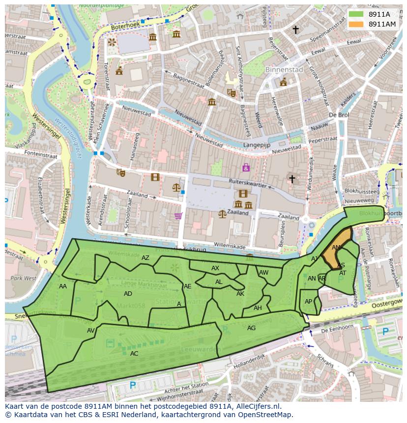 Afbeelding van het postcodegebied 8911 AM op de kaart.
