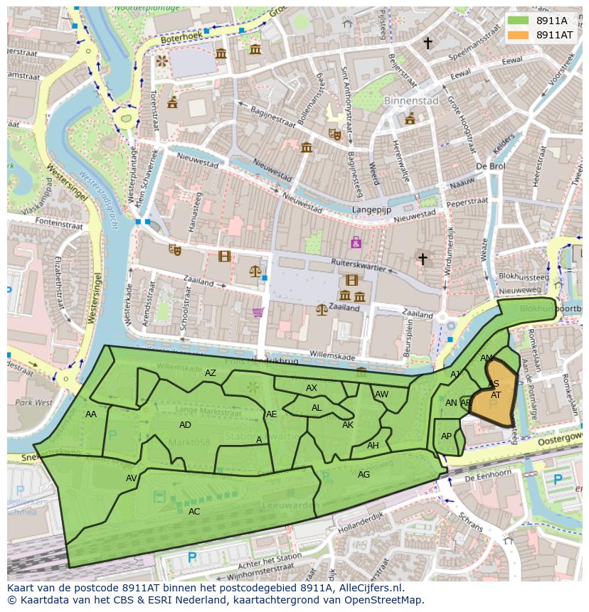 Afbeelding van het postcodegebied 8911 AT op de kaart.
