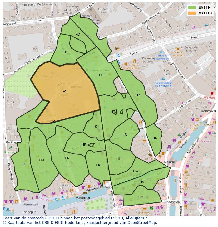 Afbeelding van het postcodegebied 8911 HJ op de kaart.