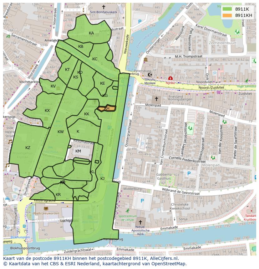 Afbeelding van het postcodegebied 8911 KH op de kaart.