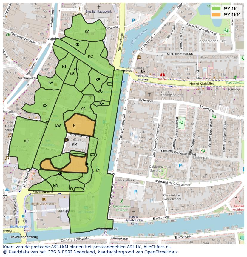 Afbeelding van het postcodegebied 8911 KM op de kaart.