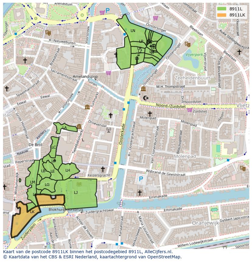 Afbeelding van het postcodegebied 8911 LK op de kaart.