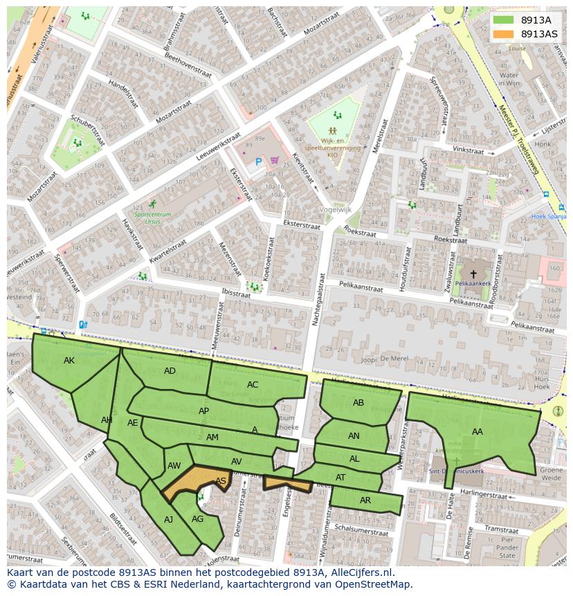 Afbeelding van het postcodegebied 8913 AS op de kaart.