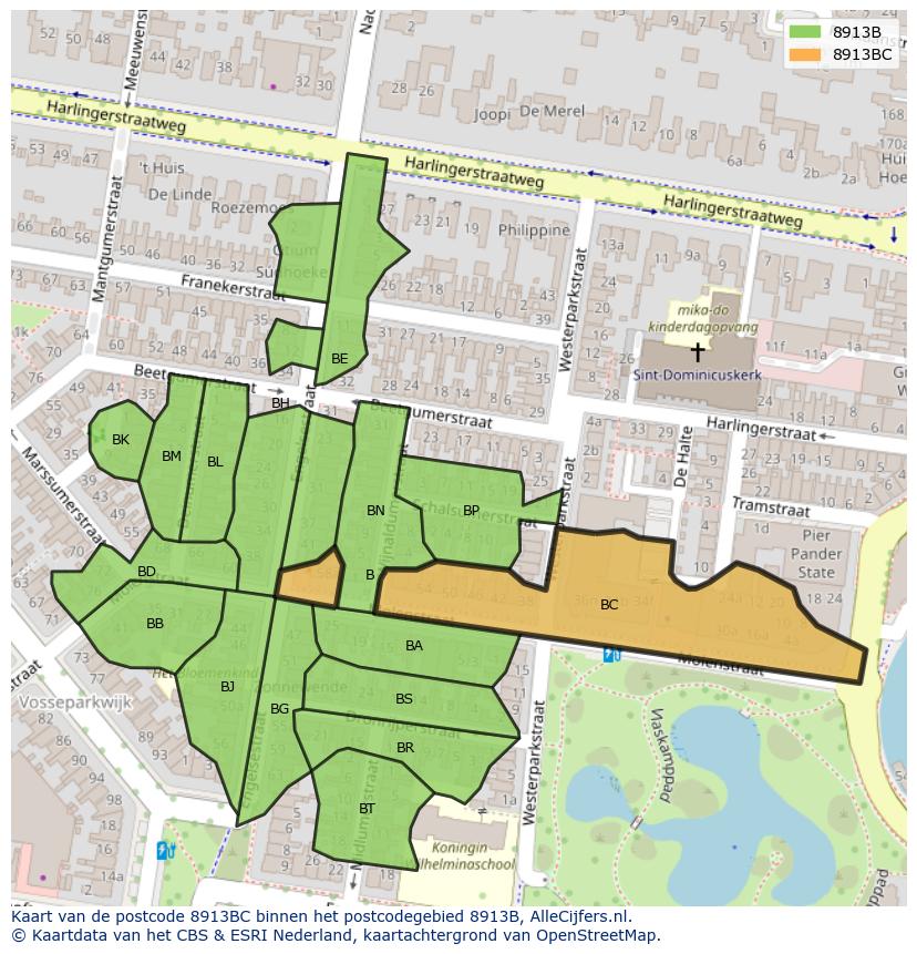 Afbeelding van het postcodegebied 8913 BC op de kaart.