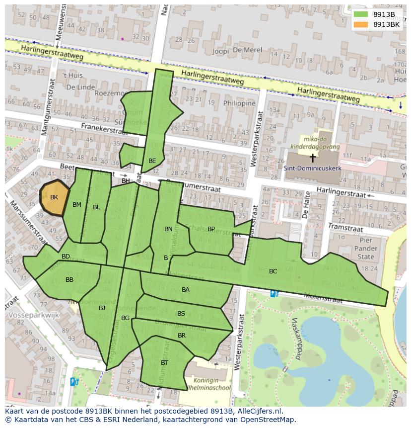 Afbeelding van het postcodegebied 8913 BK op de kaart.