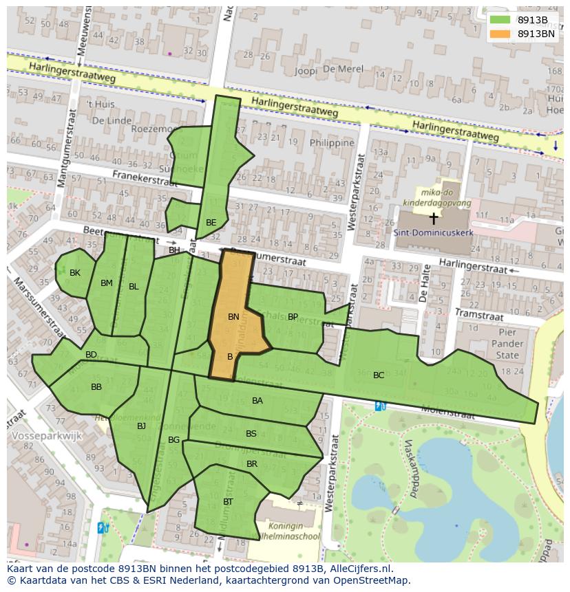 Afbeelding van het postcodegebied 8913 BN op de kaart.