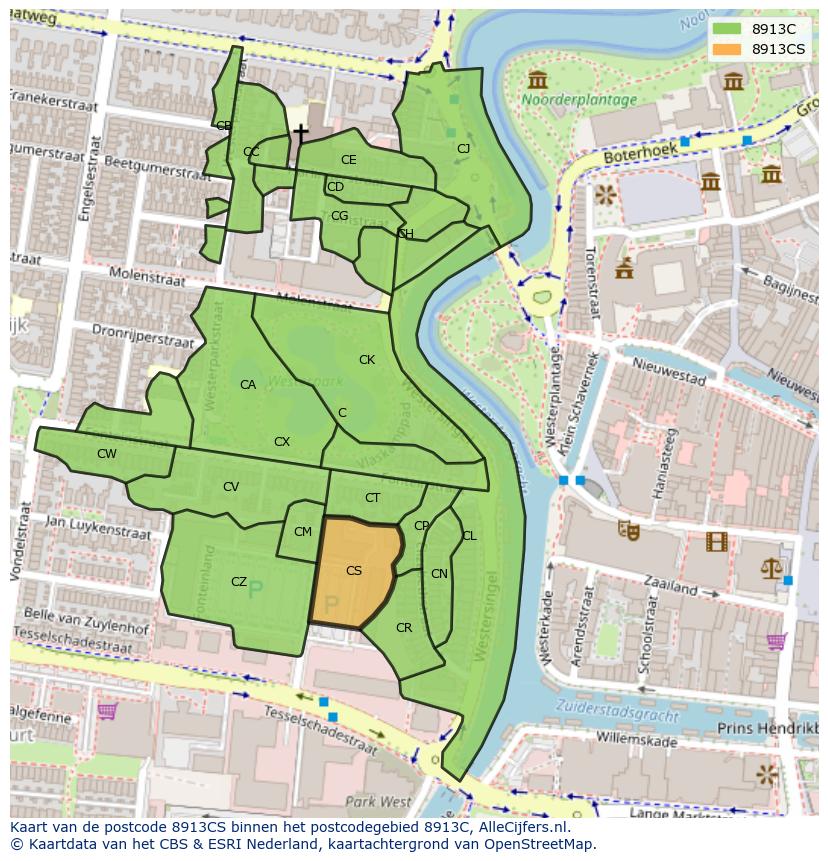 Afbeelding van het postcodegebied 8913 CS op de kaart.