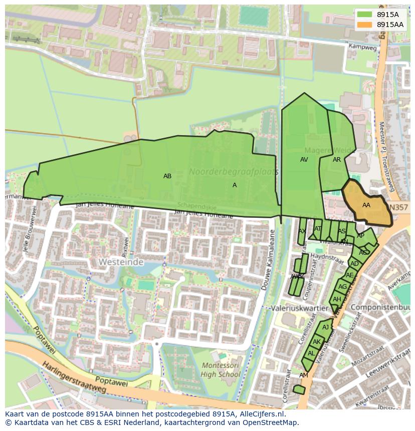 Afbeelding van het postcodegebied 8915 AA op de kaart.