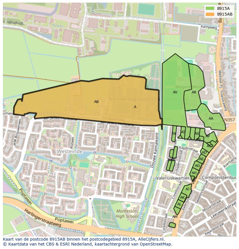 Afbeelding van het postcodegebied 8915 AB op de kaart.