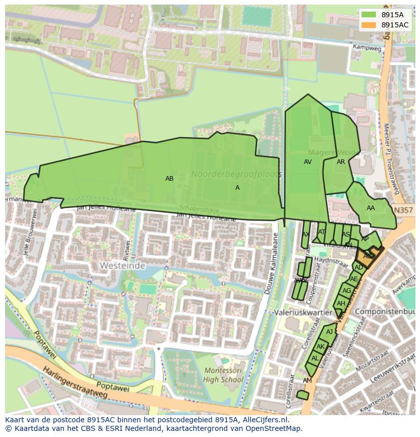 Afbeelding van het postcodegebied 8915 AC op de kaart.